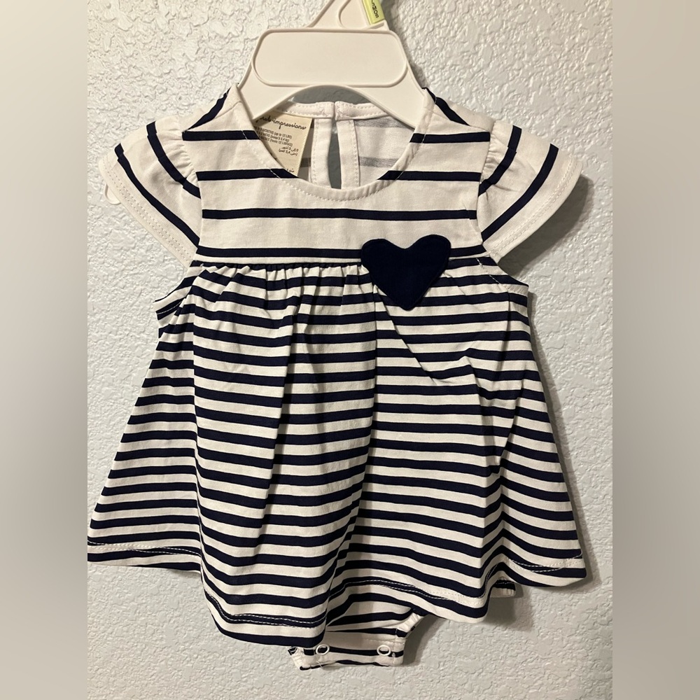 NWT First Impressions Navy and White Striped Baby Romper Set, 0-3 months